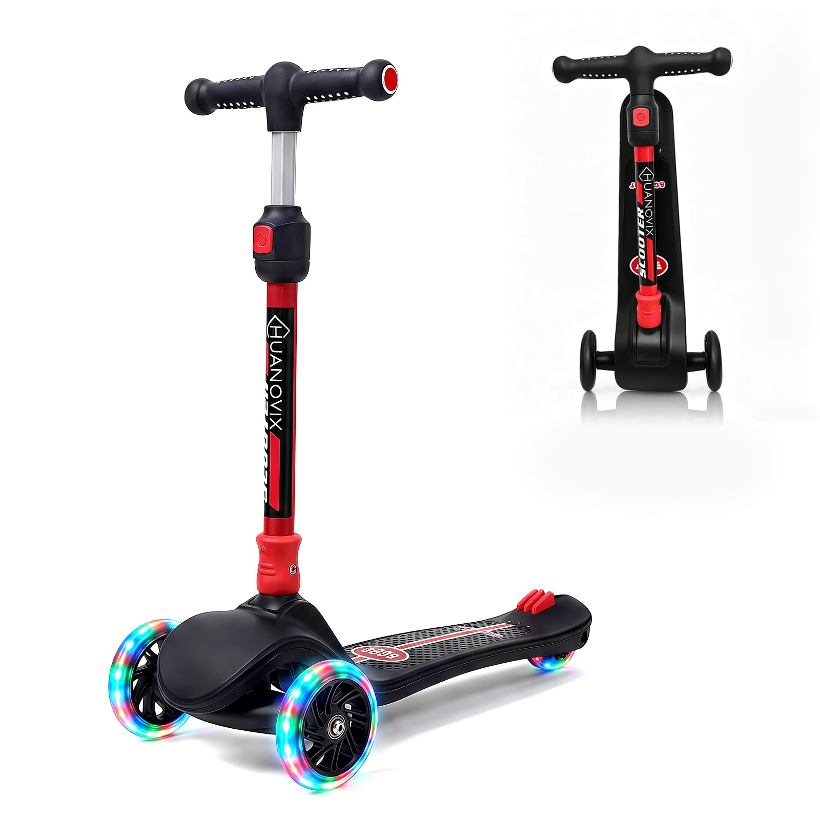 Patinete Niño 3-12 Años, Scooter Infantil con Altura Ajustable, Patinete 3 Ruedas Niño Niña, Dirección Inclinable, Rueda con luz LED, Plegable, Patineta de Equilibrio para Niños, Negro