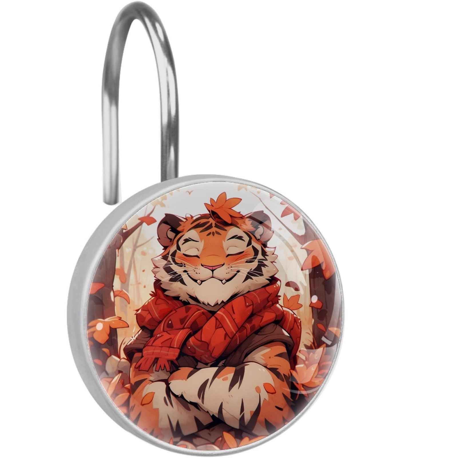 VAPOKF Decorative Shower Curtain Hooks, Autumn Tiger Rustproof Stainless Steel Shower Curtain Rings for Bathroom, Shower Curtain Hangers for Shower Rod, 12 Pack
