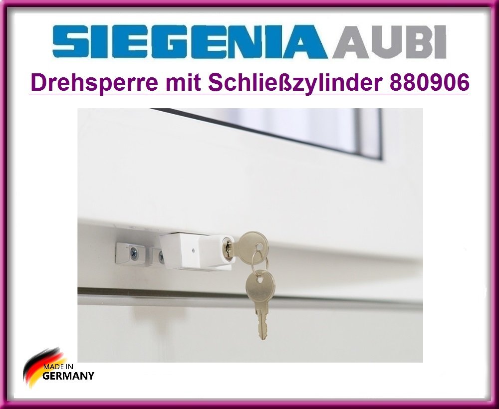 SIEGENIA 880906 deriva Ranura para con cilindro de cierre, cierre, seguridad Ventana. Top Calidad cierre de seguridad para la protección de niños para abrir la ventana. con 4 Tornillos.