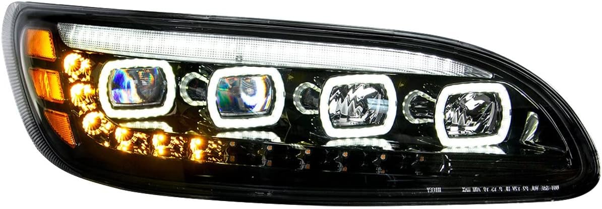 United Pacific 35844 Headlight, R/H, Black, Quad-LED, with LED Directional & Sequential Signal, for 2005-2015 Peterbilt 386
