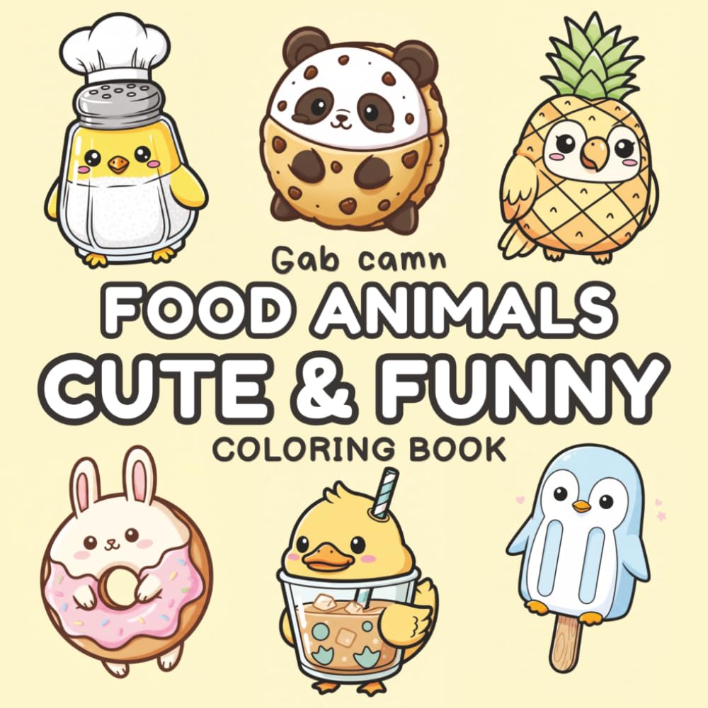 Food Animals Cute & Funny: Coloring Book for Adults and Kids with Bold & Simple Designs for Relaxation and Stress Relief