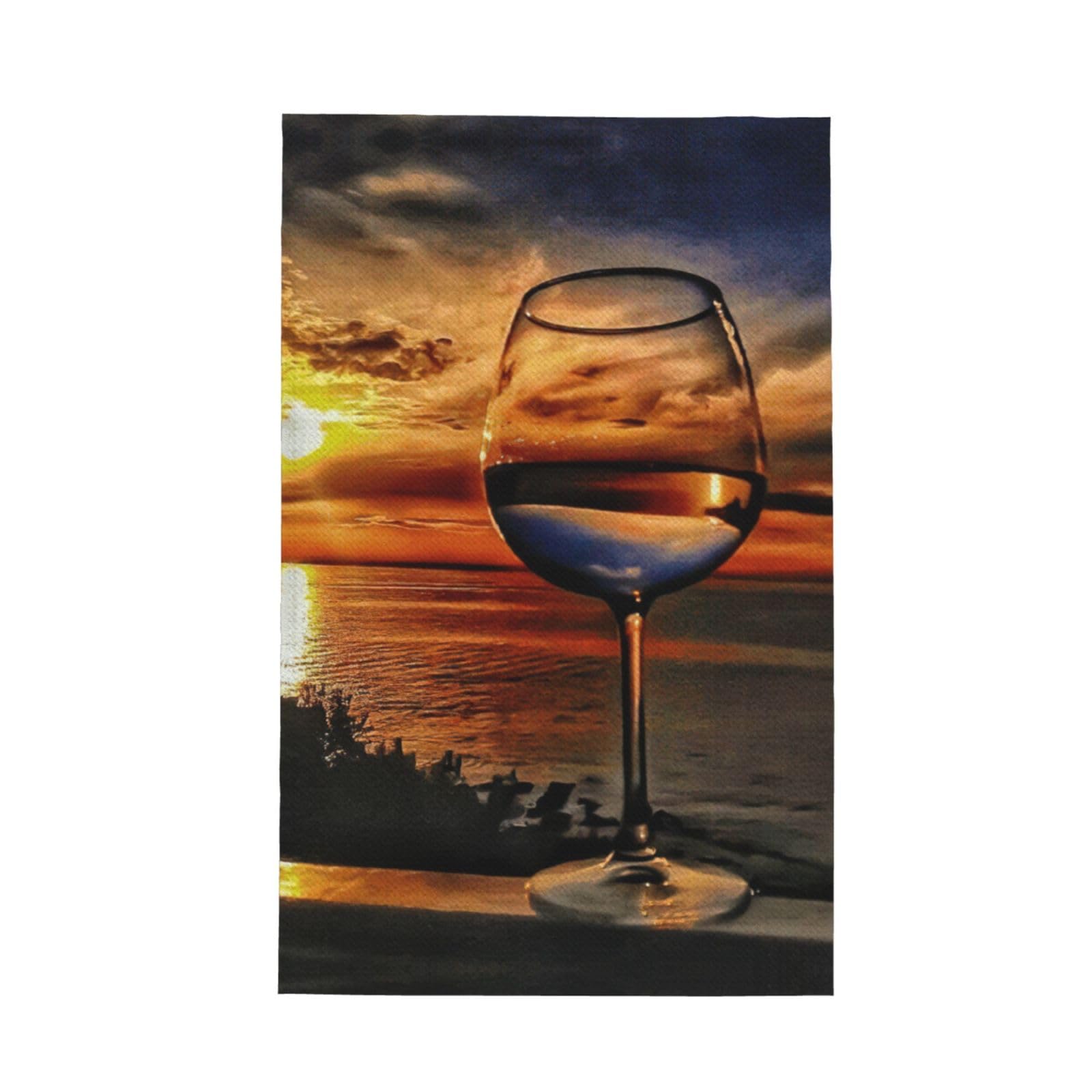 XXahnbm Sunset Wine Glass Print Waffle Kitchen Towel,Absorbent Hand Towel