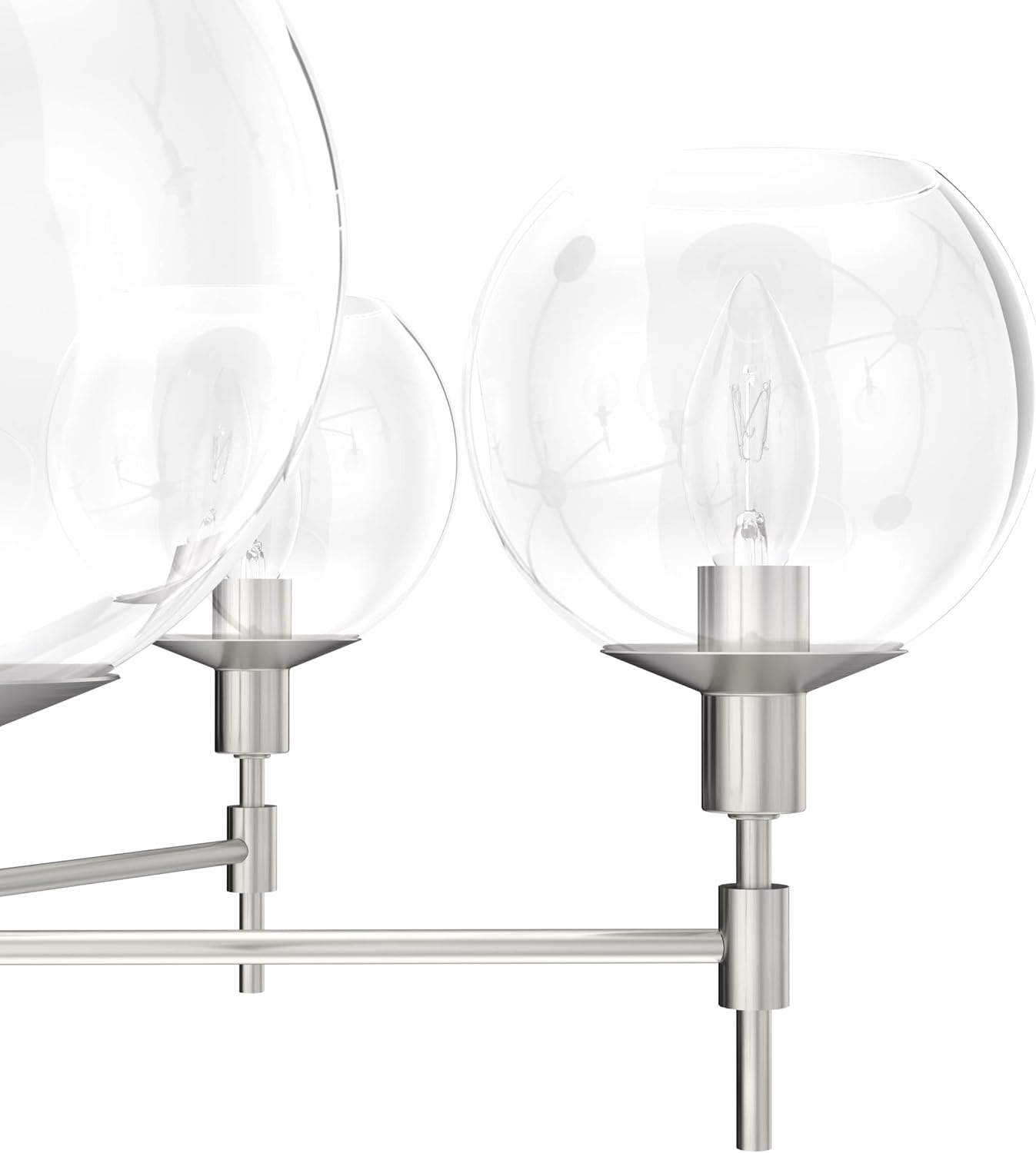 Hunter - Xidane 6-light Brushed Nickel, Large Chandelier, Dimmable, Mid Century Modern Style, Round Shaped, for Bedrooms, Kitchens, Dining, Living Rooms - 19744