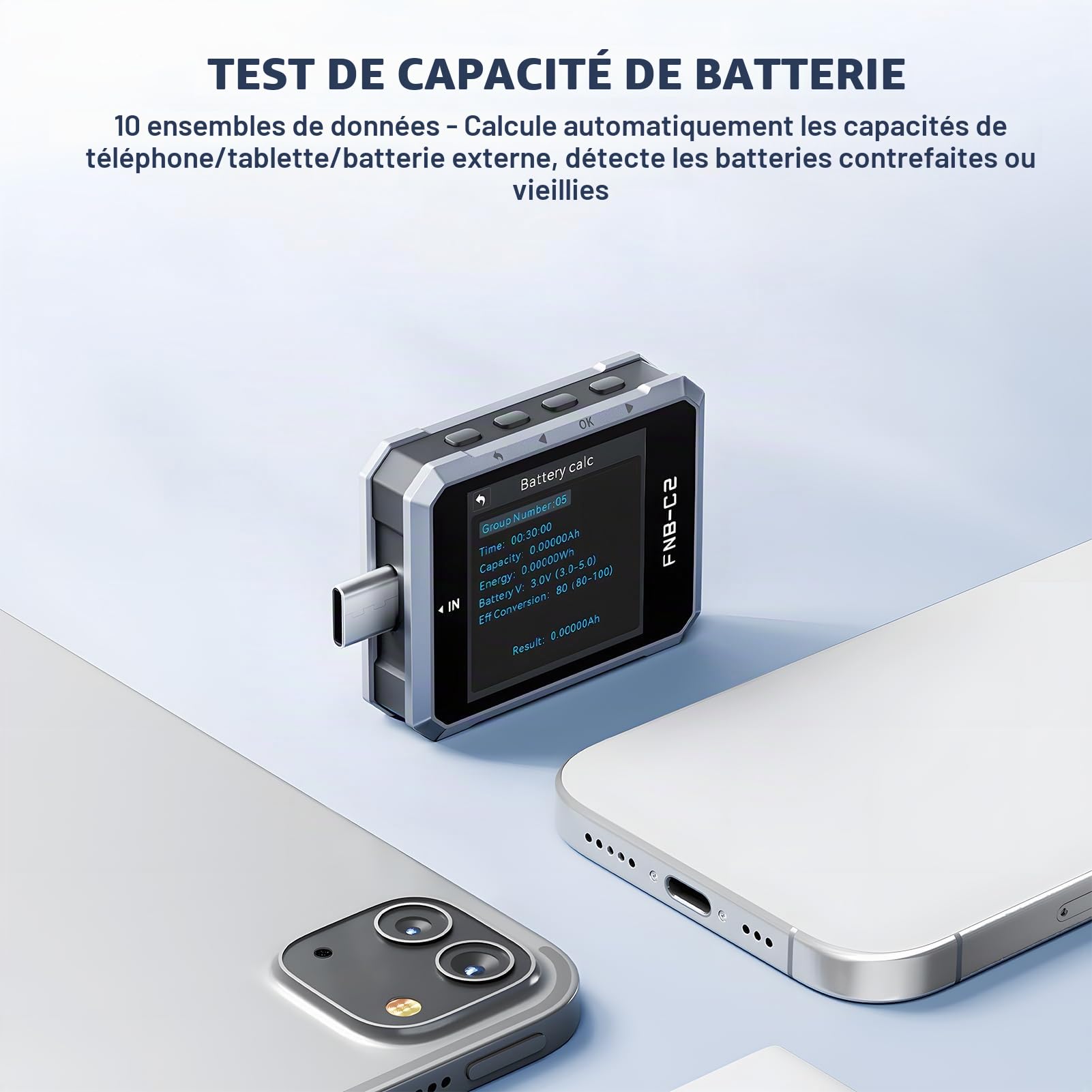 Testeur USB C FNB-C2, 4~50V 0~6.5A Multimètre Numérique avec LCD-Display pour PD 2.0, 3.0, 3.1, QC 2.0, 3.0, 4.0+, Voltmètre Power Meter USB Capacité Testeur de Tension