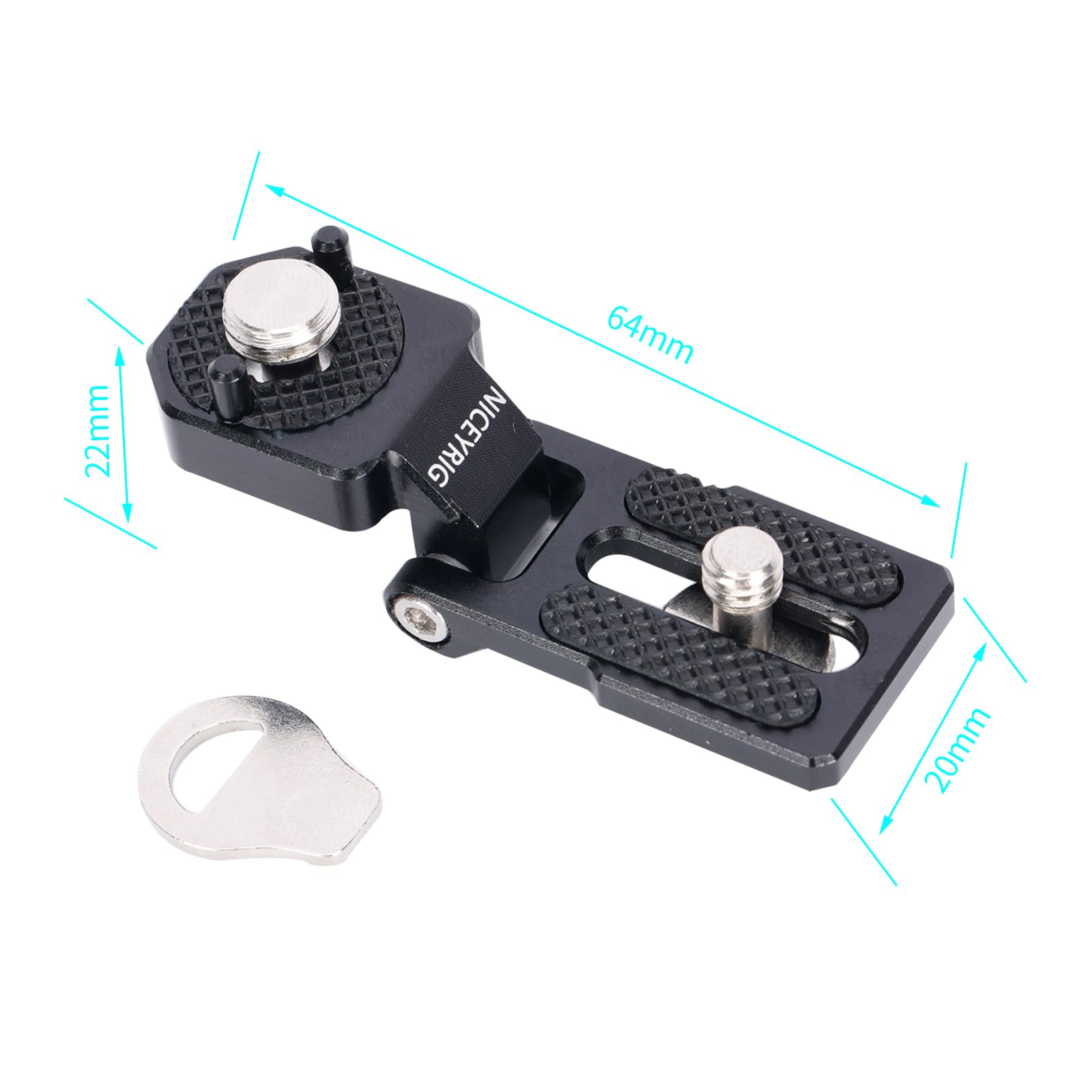 NICEYRIG Mini składany adapter do montażu uchylnego 180° z bolcami ustalającymi Ar-ri do monitora/akumulatora/transmisji bezprzewodowej ze śrubami ustalającymi 3/8-16 Ar-ri (nośność: 0,5 kg)