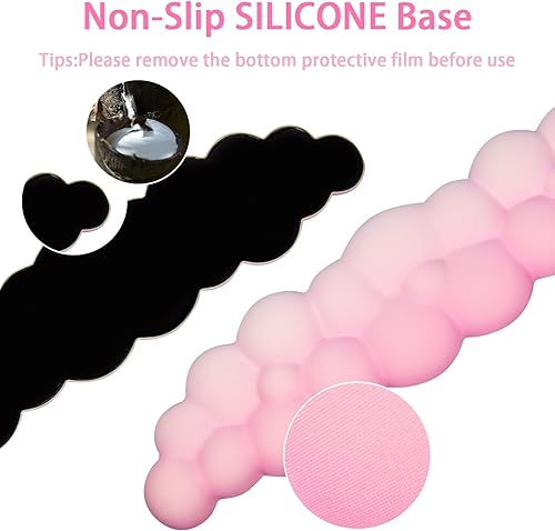 Miniatura 5 de Cloud - Juego de 4 almohadillas para mouse y reposamuñecas para teclado, soporte ergonómico rosa para escritorio de computadora, bonito cojín para