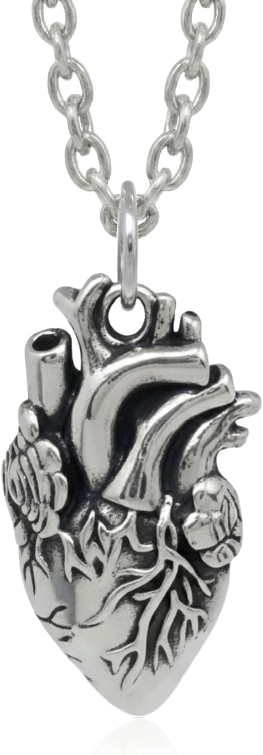 EnCharmed Anatomical Human Heart Charm Necklace for Women, Sterling Silver Dainty Handmade Necklace, Medical Survivor Pendant, Everyday Minimal Layering Jewelry, 18"