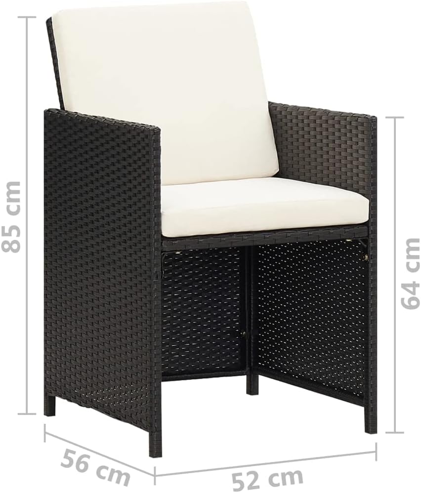 vidaXL Black Poly Rattan Patio Chairs with Cushions - Set of 4 Outdoor Garden Armchairs for Deck, Patio, Garden Comfort