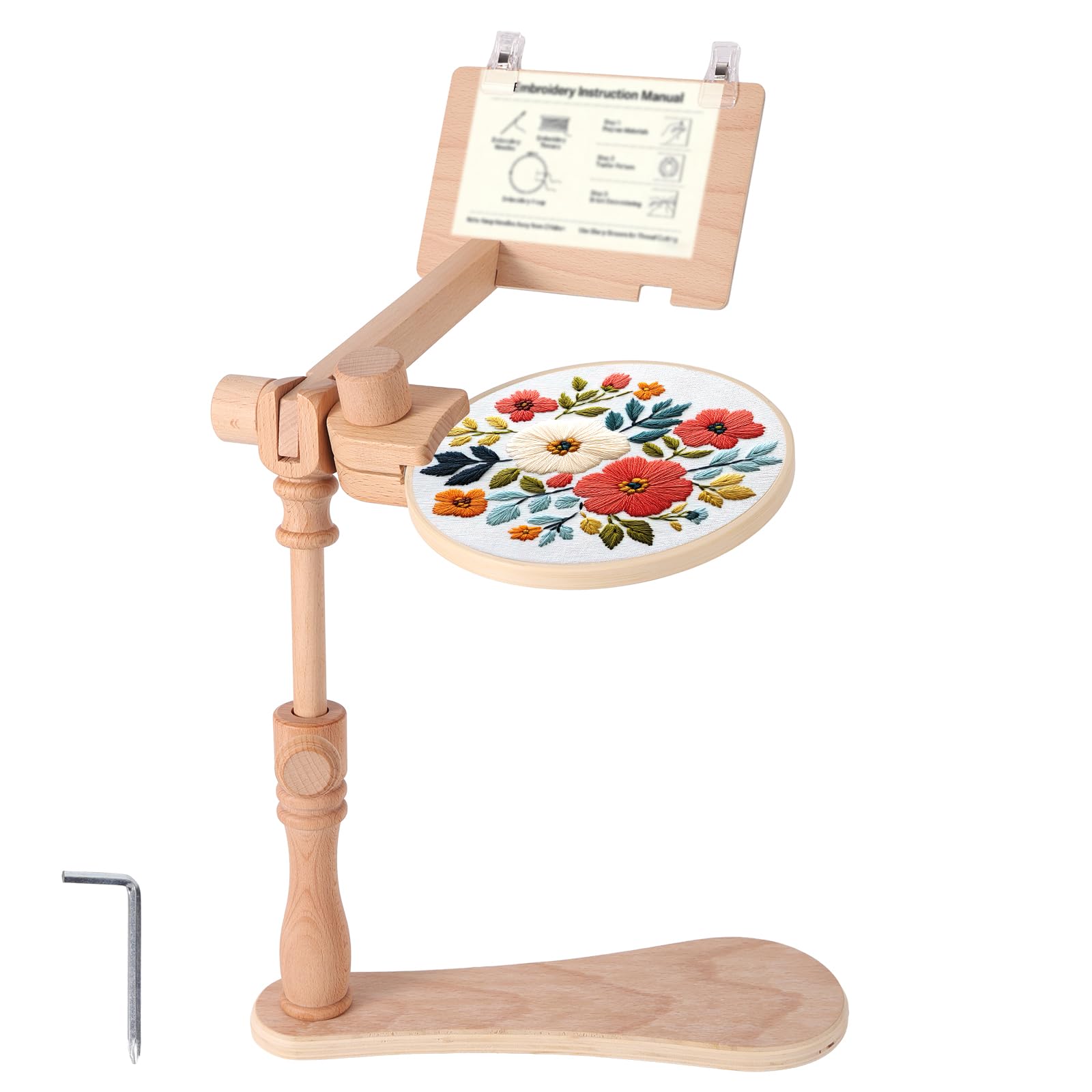Supporto Telaio Ricamo Legno, Supporto Regolabile 360° Rotante per Telaio Ricamo Senza Mani per Struttura Seduta/Grembo Punto Croce Arazzo Progetti