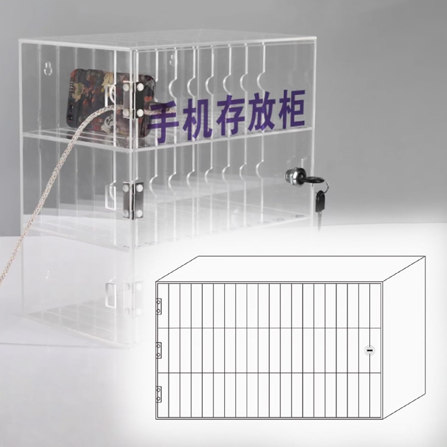 Acrylic Cell Phone Locker - Lightweight Freestanding Storage Cabinet for Students, 60 Slots Clear Phone Lock Box, Convenient Cell Phone Organizer for Schools