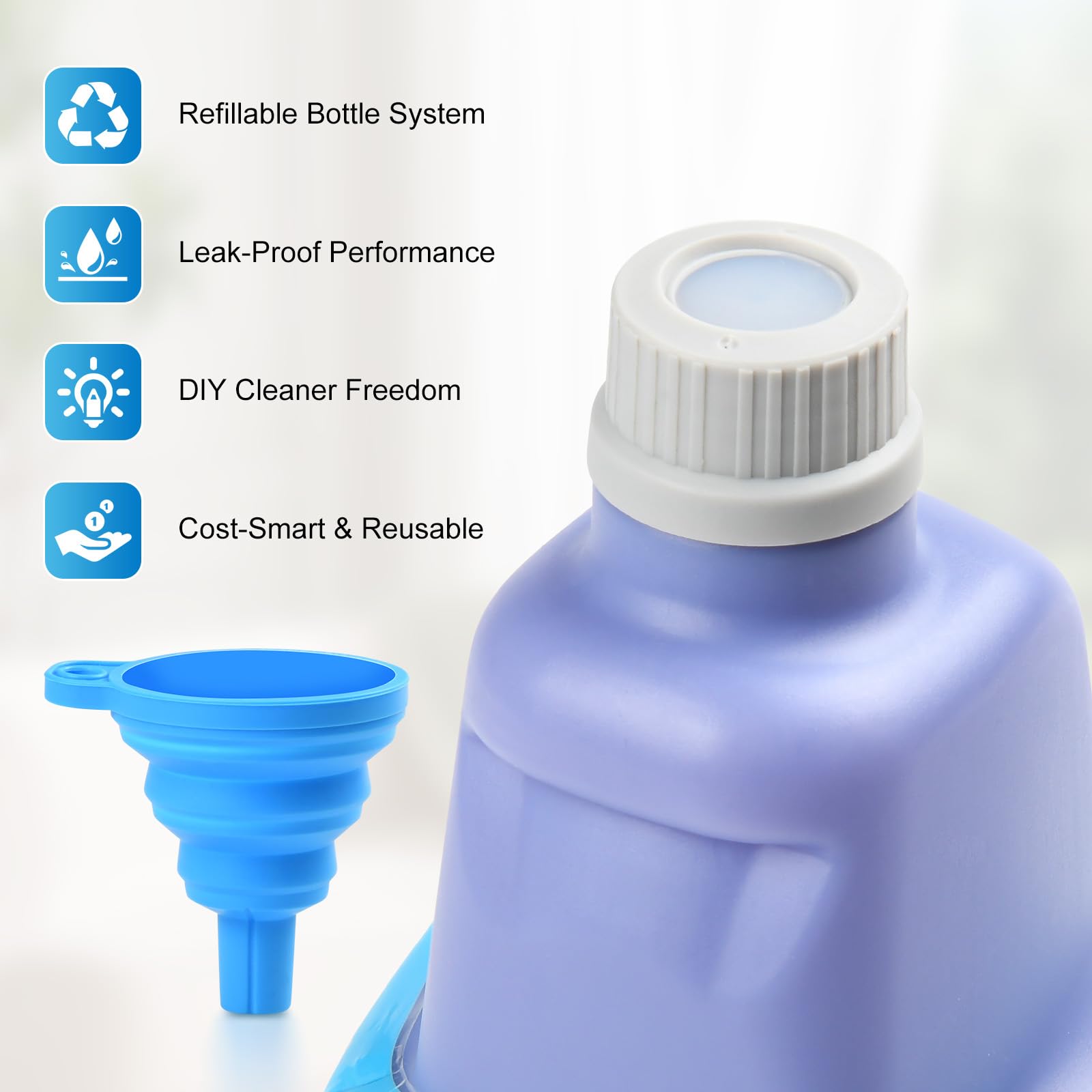Flacone di ricambio da 500 ml per Flash® Power Spray Mop™, ricaricabile, senza perdite, in HDPE, con 6 cuscinetti sigillanti e 1 imbuto pieghevole