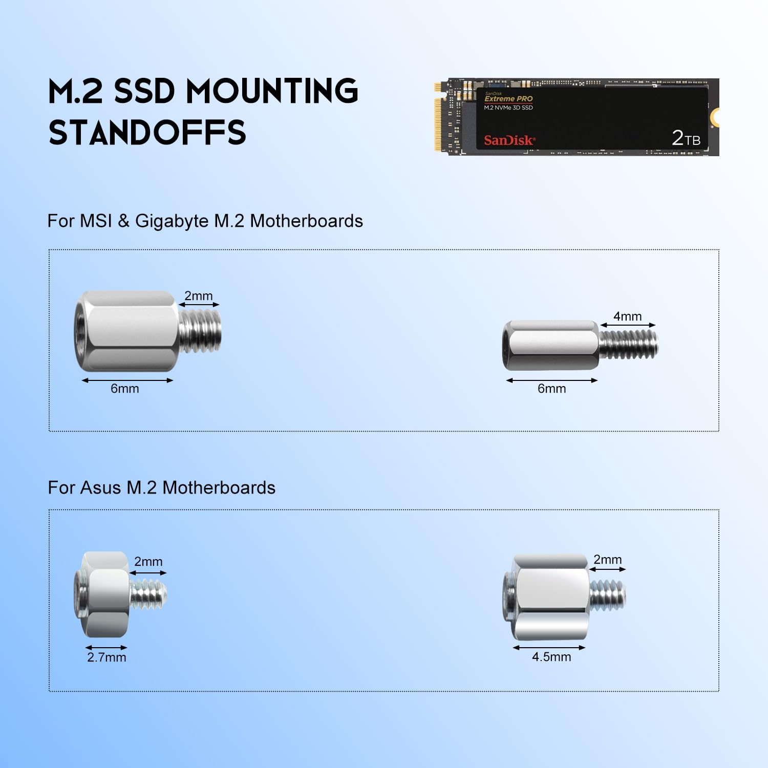 NVMe M.2 SSD Standoff e kit di viti di montaggio per schede madri Asus ASRock Gigabyte MSI, per riparazione di PC portatili e fai da te, 36 pezzi