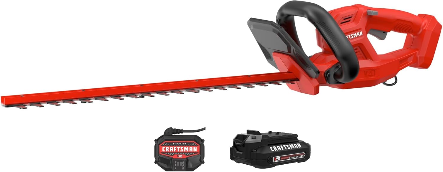 CRAFTSMAN V20 Cordless Hedge Trimmer, 20 inch, Battery and Charger Included (CMCHT810C1) w/ Cordless Starter Kit Trimmer