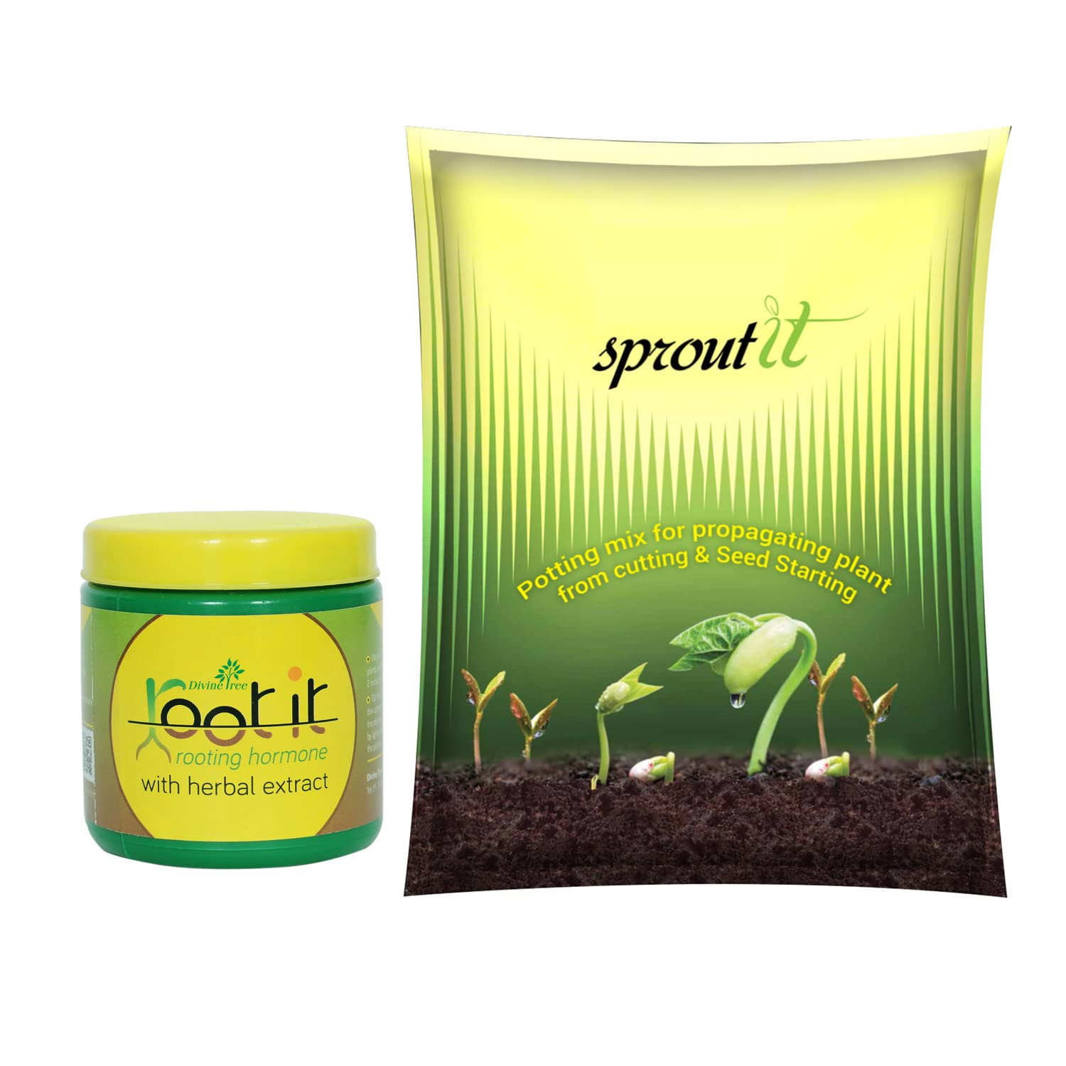 DIVINE TREERoot It & Sprout It Seeds Starter Germination Soil Potting Mix Soil Helps To Grow Plant & Rooting Dry Powder Hormone For Plant Grow By Cutting (Combo Pack Of 2)