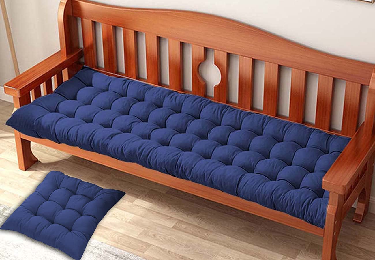Coussin de banc de jardin très épais en coton bleu 110 cm