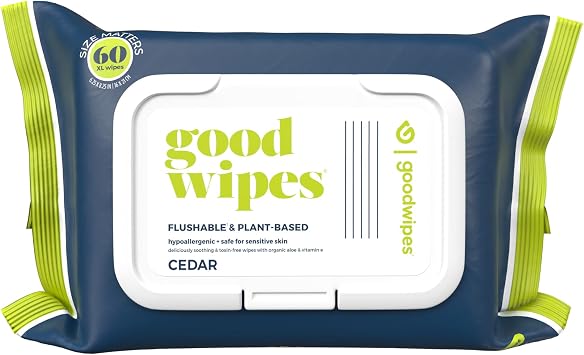 Goodwipes Flushable Butt Wipes, Cedar Scent with Botanicals, Dispenser for At-Home Use, with Aloe, Septic and Sewer Safe & Never Dries Out 60 Count