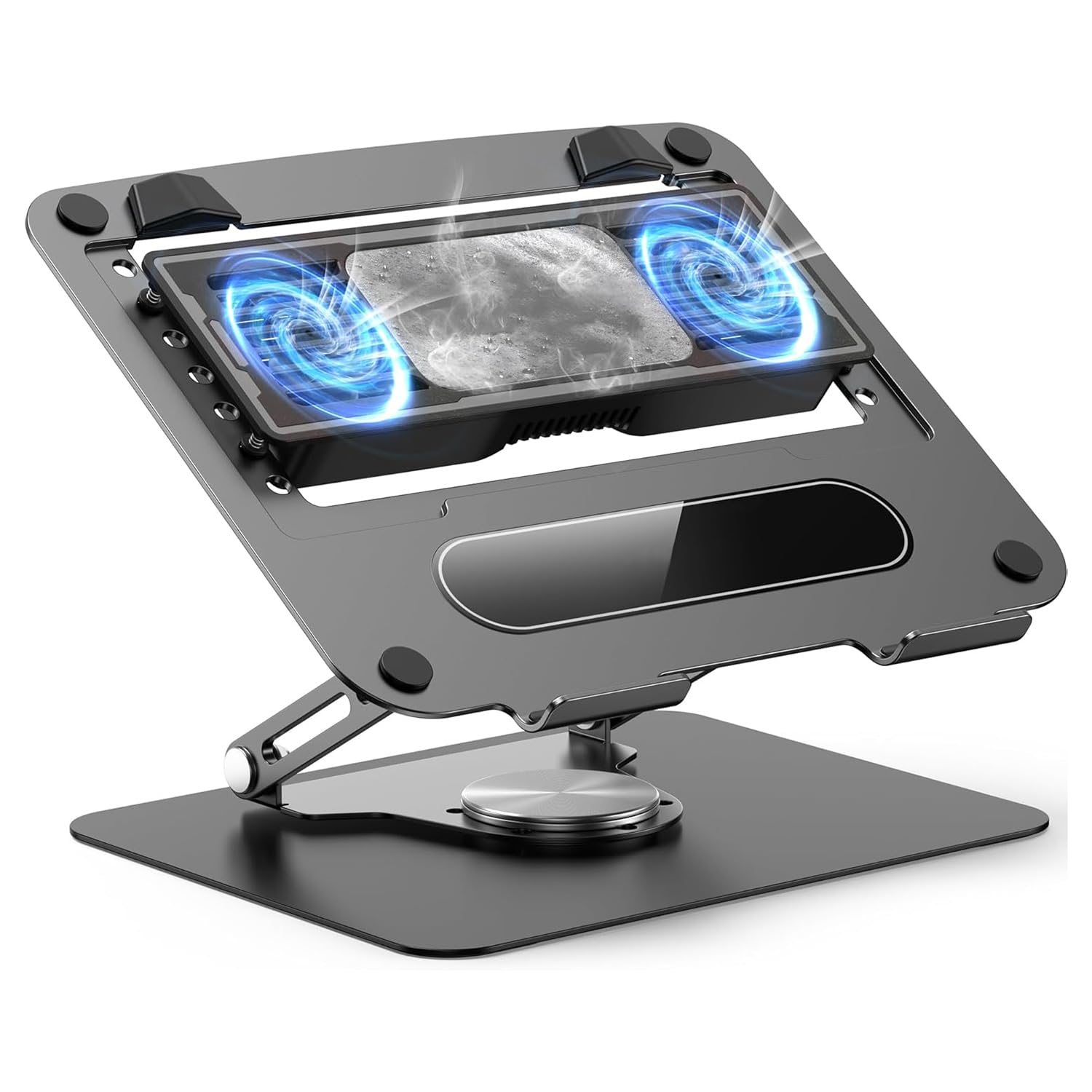 Angju Laptop Cooling Stand with 360° Rotation Base, Detachable Thermoelectric Cooler, Adjustable Height, Solid Carbon Steel, 20Db Ultra-Quiet, 2-Power Peltier Cooling Pad for Laptop Work/Gaming