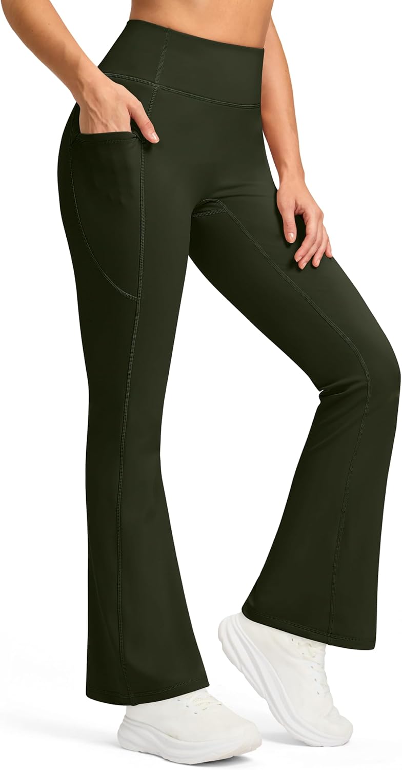 G Gradual Fleece Lined Leggings for Women No Front Seam High Waist Thermal Flare Pants with Pockets for Winter, Hiking, Yoga