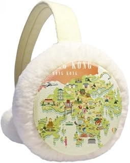 I Love Hong Kong Map China Location Winter Ear Warmer Cable Knit Furry Fleece Earmuff Outdoor