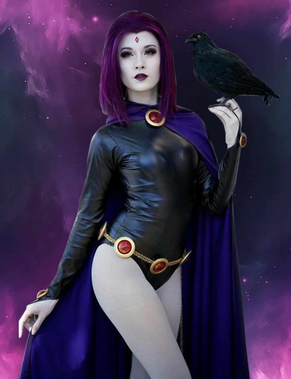 Aulauf Raven TeenTitans Costume for Women,Anime Cosplay Costume, Jumpsuit With Purple Cloak,Halloween Cosplay for Woman Adult
