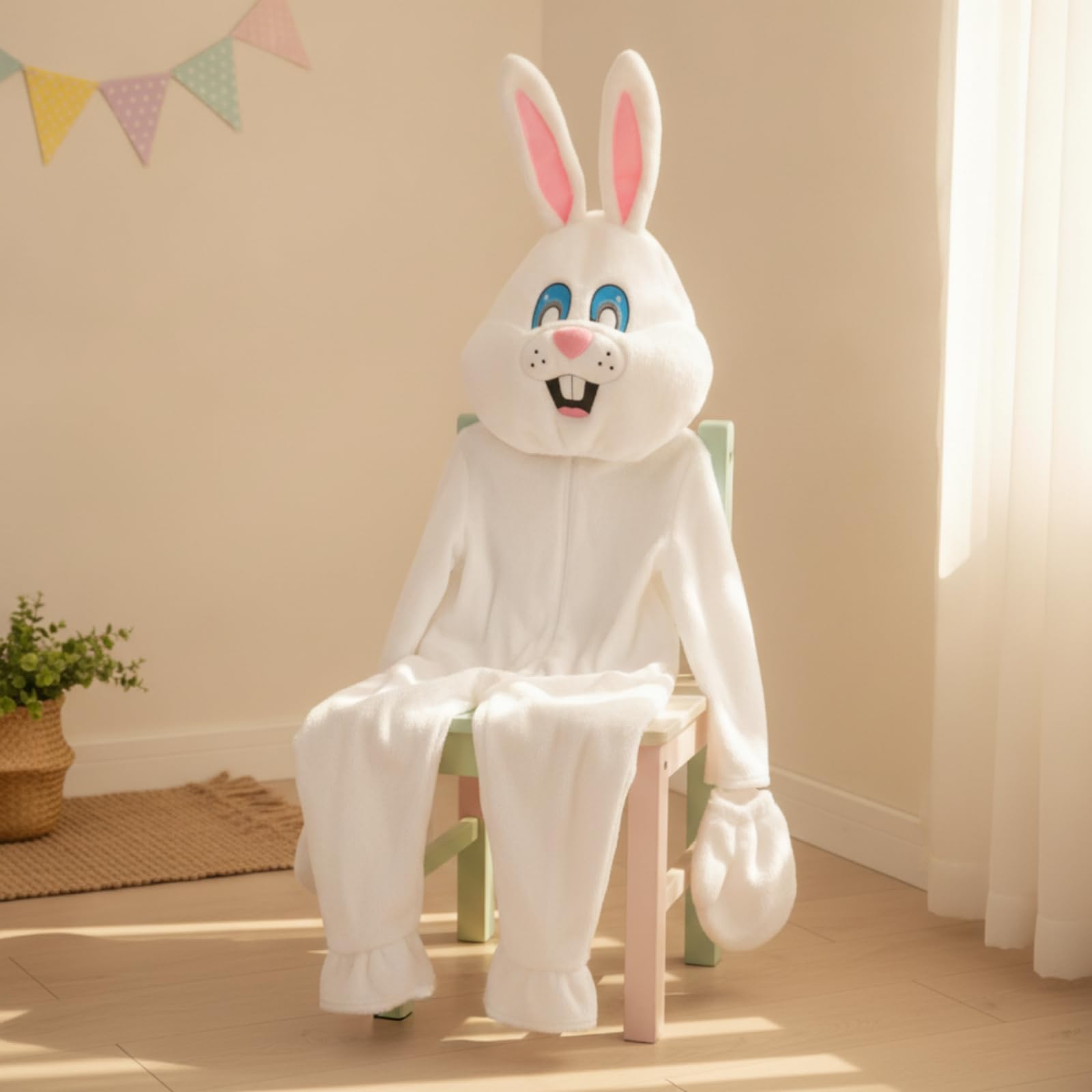 Baoblaze Costume da Coniglio Bambini Tuta Travestimento Maschera Coprimani in Poliestere Peluche con Apertura Centrale Facile da Indossare Adatto per Recite