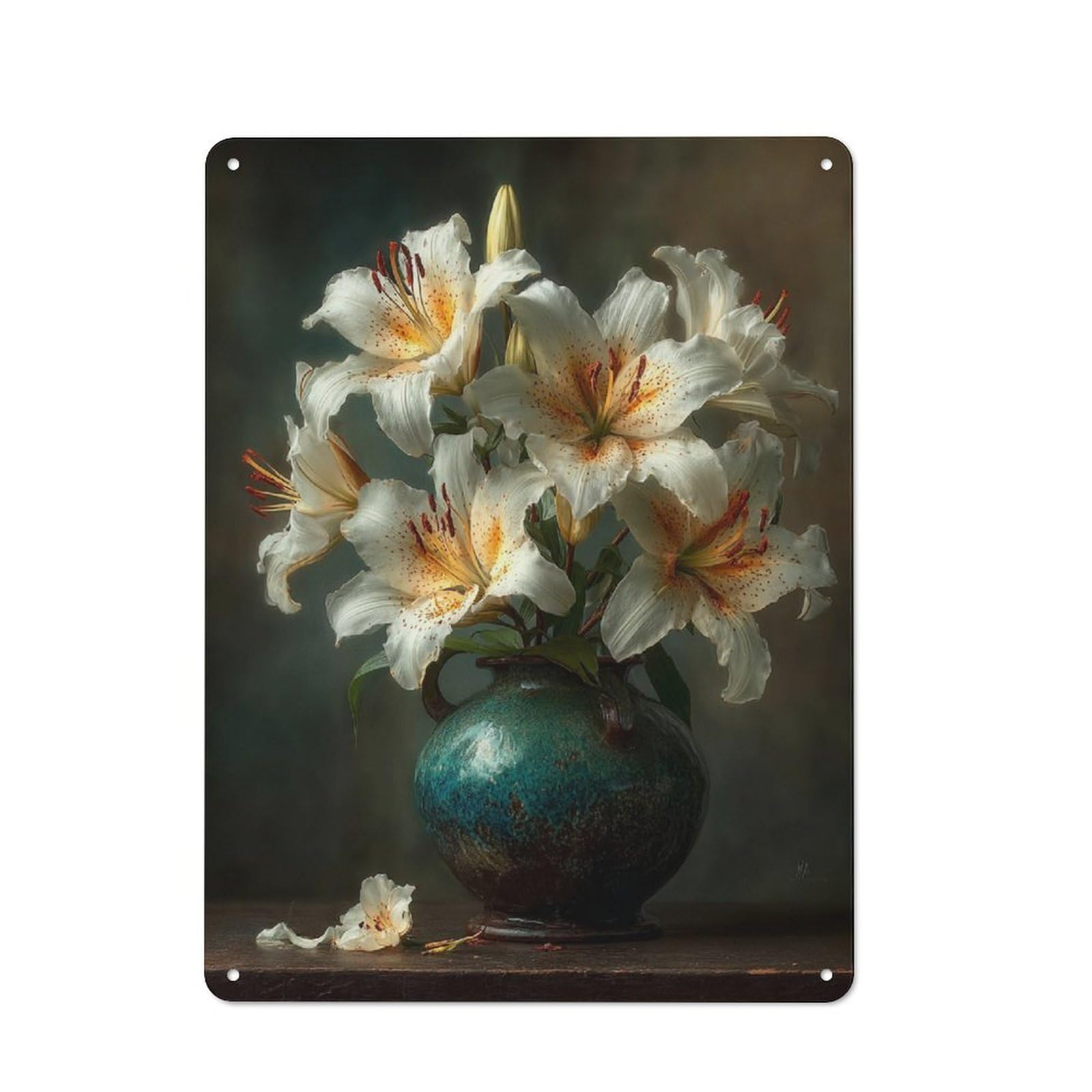 Junmoney Vintage Vase With White Lilies Vintage Tin Sign 40X30cm With For Living Room Or Hallway, For Living Room Decor Lovers