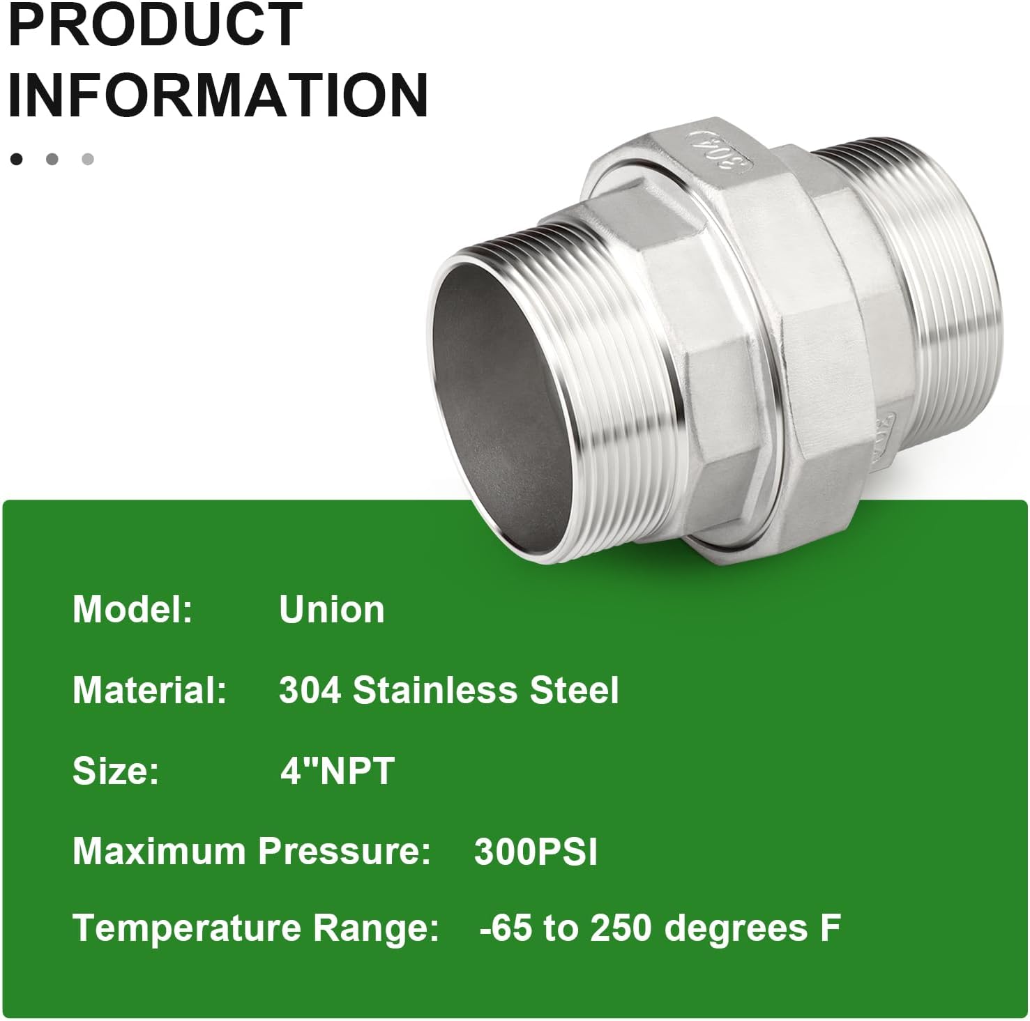 TAISHER 1PCS 304 Stainless Steel Union, 4" NPT Male x 4" NPT Male Cast Pipe Fitting