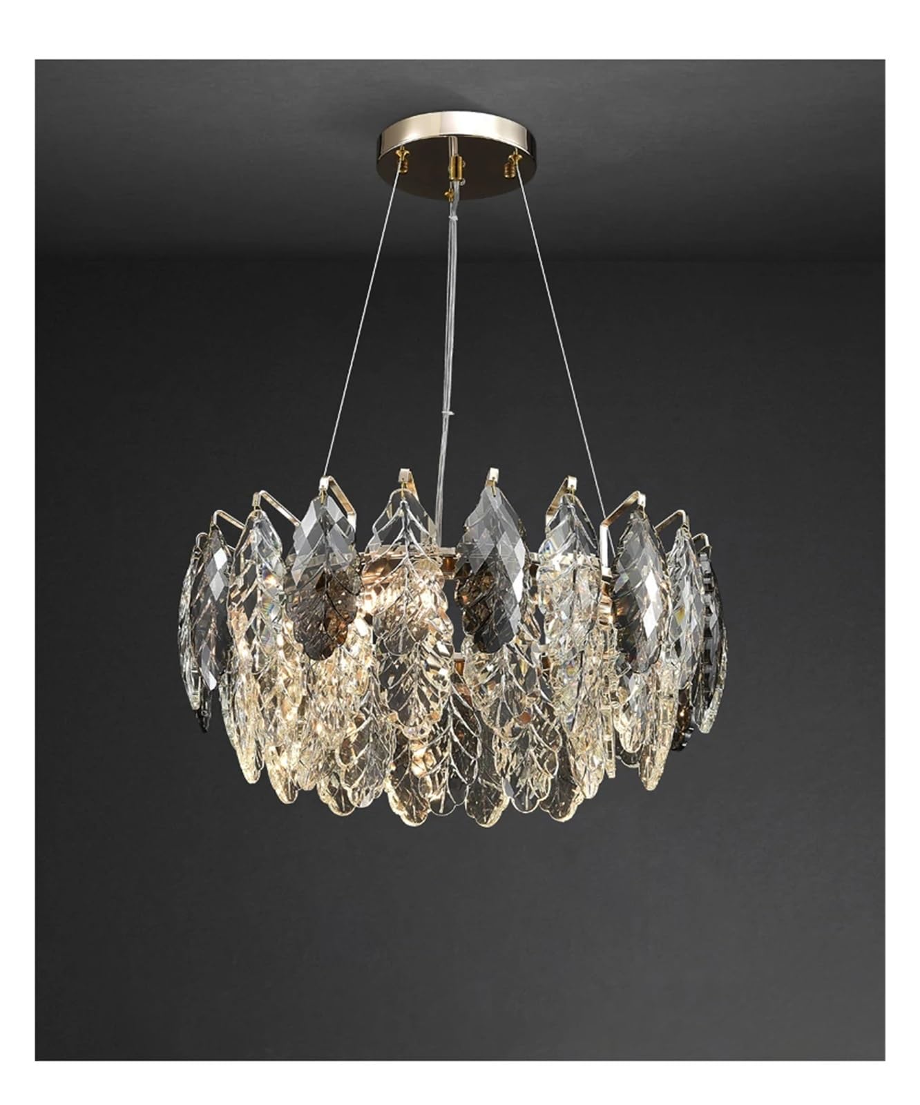 KLXSIVU LED Dimmable Crystal Goose Feather Gold Silver Lustre Chandelier Lighting Suspension Luminaire Lampen for Dinning Room