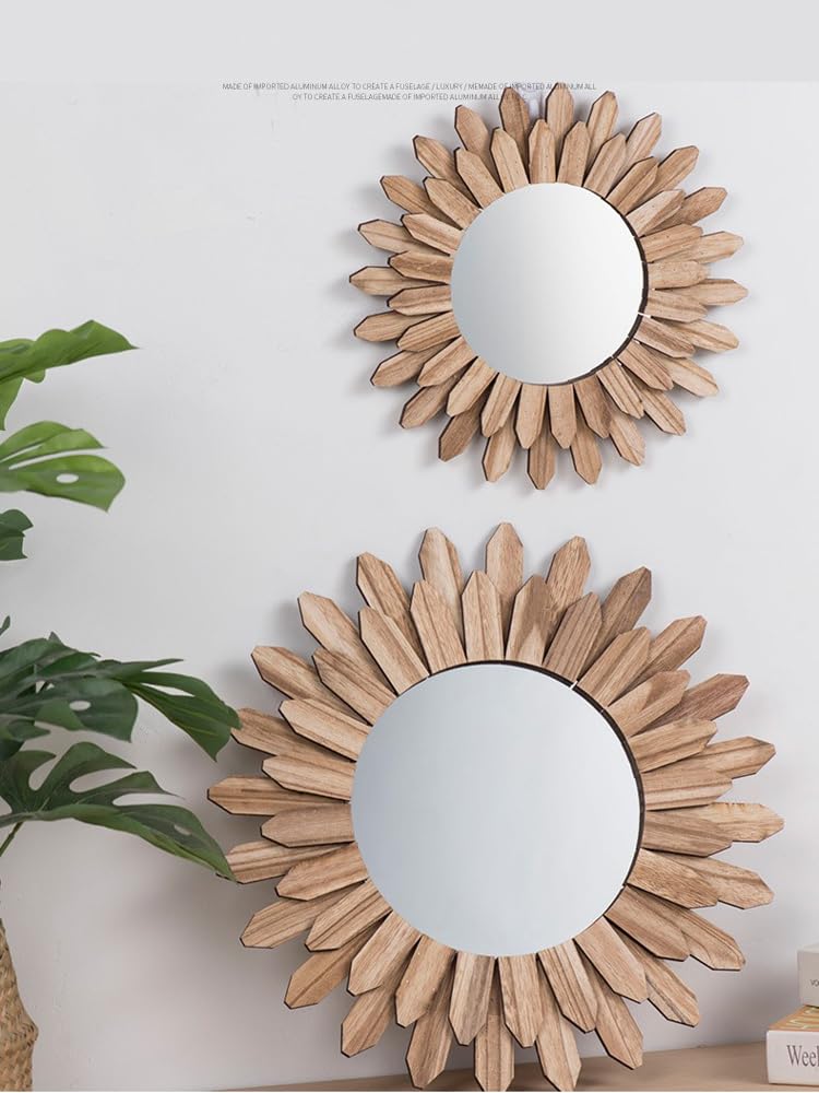 Espejo Bohemio de Madera Rústica para Colgar en pared, Espejo Decorativo Redondo de Dormitorio y Sala (#2)
