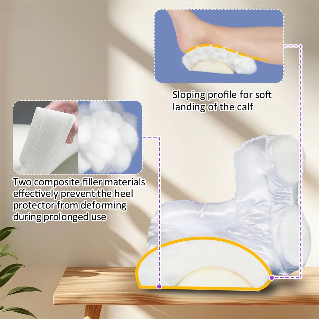 Heel Protector Pillow for Relief Pressure Sores Double Hook and Loop Adjustable,Open Heel Design, Foot Relief Heel Cushion Easy On/Off