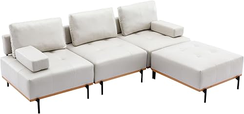 Miniatura 5 de Hlcodca Sofá modular en forma de L de 100.7 pulgadas con otomana extraíble, modernos sofás de 3 plazas con dos reposabrazos y patas de metal, cómoda
