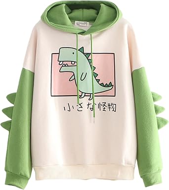 SANSIWU Women Dinosaur Hoodie Long Sleeve Splice Cartoon Cute Sweatshirt Teens Girls Casual Pullover Girls Anime Cosplay Jumper Sweater