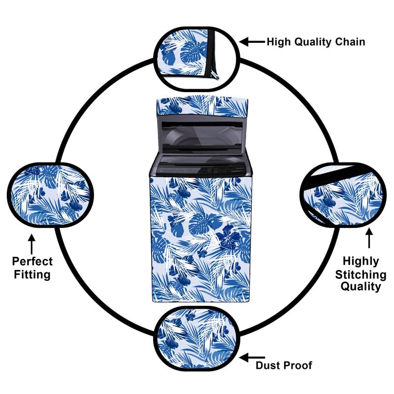 Image of Fully Automatic Top Load Washing Machine Cover Suitable For Samsung, Lg, Godrej, Whirlpool 6.5Kg, 7Kg, 7.5Kg, 8Kg, 9Kg, 10Kg, 11Kg ( 58Dx60Wx94H ), Waterproof Cover, White+Blue.