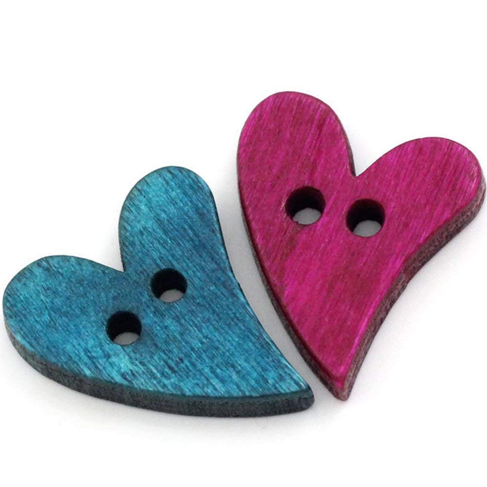 100 Holzknöpfe In Herzform, Bunt, 2-Loch, 15 Mm – Bastelmaterial Zum Nähen, Scrapbooking & Dekorieren