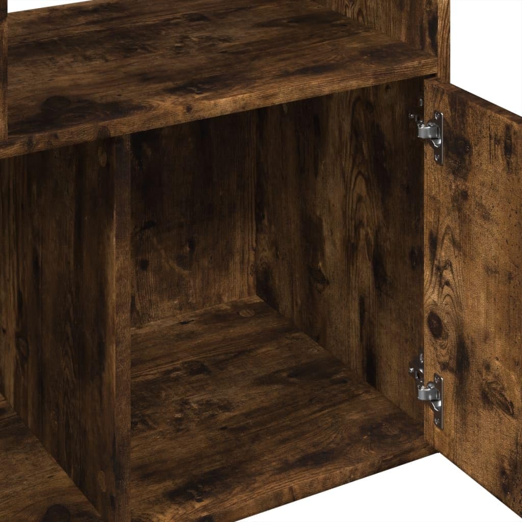 Hothingwell Bibliotheque Chene Fume 70x36x189 cm Wood Ingenierie | Wiele przegródek, stojak na książki z czasopismami, oddzielna część, łatwy do czyszczenia, dołączony uchwyt ścienny