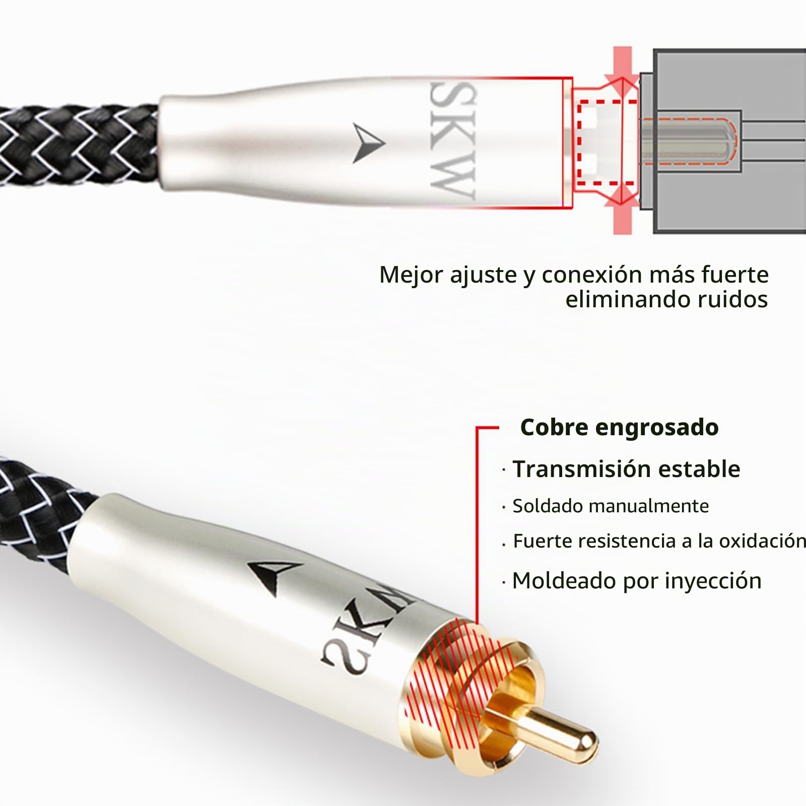 SKW High-end Cable Cinch RCA Coaxial Digital, Conductor Interior de Cobre/Plata Cable de Audio RCA S/PDIF Cable Coaxial para Subwoofer, CD, altavoz, receptor AV, amplificador - 1.5M