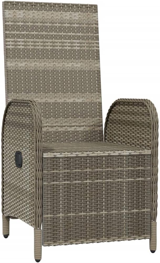 2 pcs Patio Reclining Chairs with Cushions, Outdoor Wicker Recliner Chair with Adjustable footrest and backrest, Poly Rattan Gray
