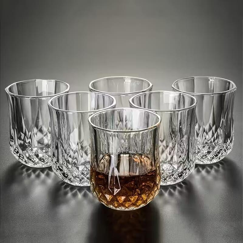 Image of PrimeWorld Long Champ Crystal Whiskey Glasses Set of 6 - 200 ml Premium Bar Glasses for Bourbon, Whisky, Scotch, Cocktails & Cognac | Elegant Old Fashioned Crystal Tumblers for Home Bar & Gifting