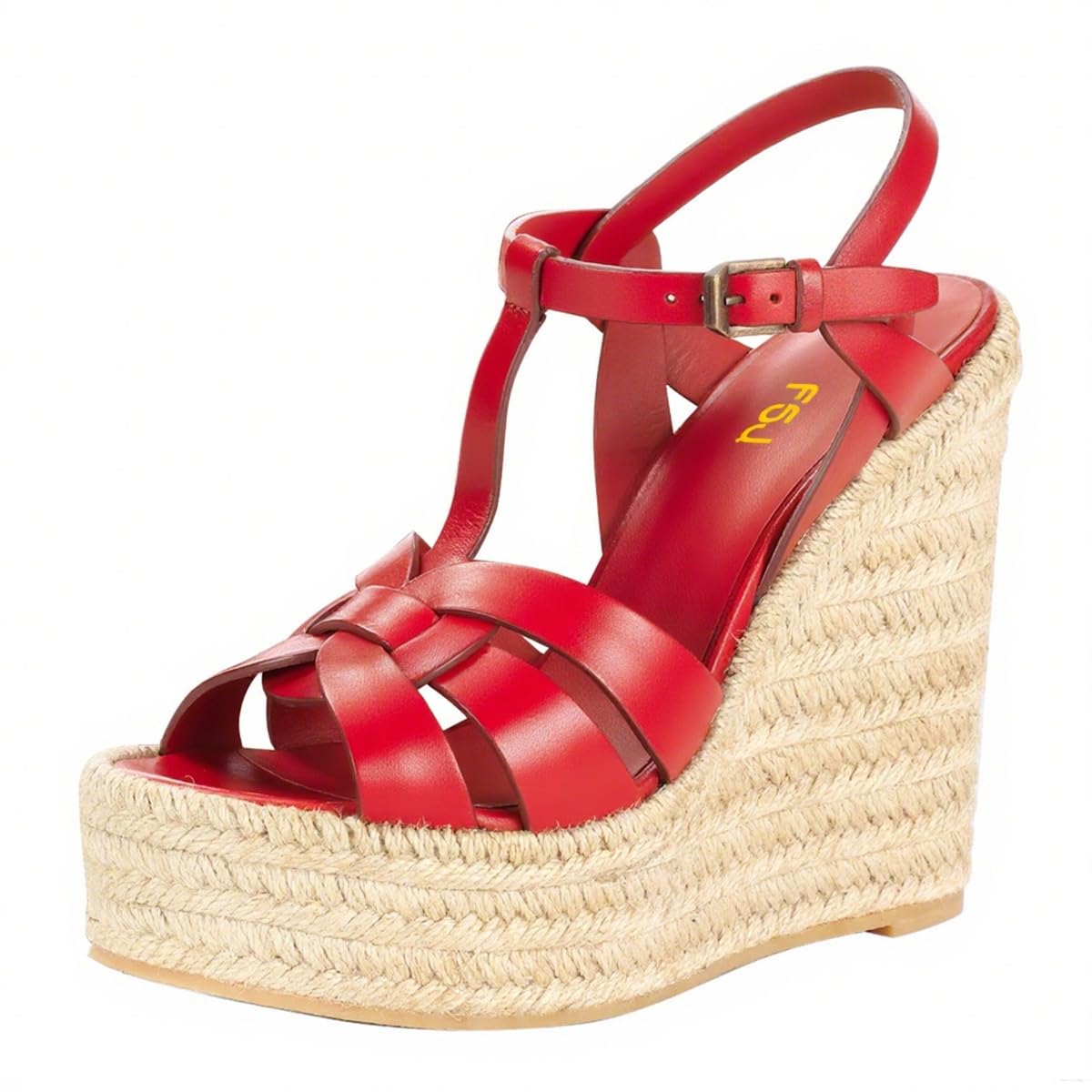 FSJ Women Elegant Open Toe Espadrille Platform Ankle Strap Wedge Sandals Woven Cutout Casual Strappy Shoes Size 4-16 US