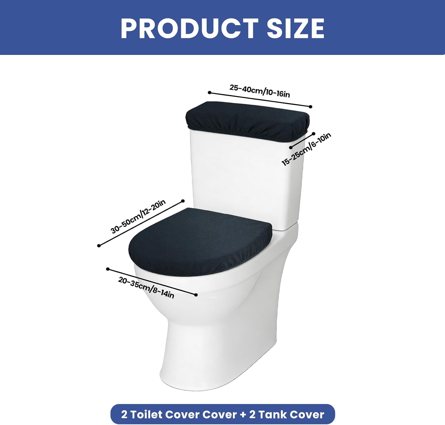 2 Pack Toilet Lid Cover and Toilet Tank Cover Set with Elastic Bottom, Universal Toilet Seat Cover for A Lid Toilet Tank Toilet Top Covers Back of Toilet Tank Covers Replacement (Black+Gray)