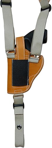 Miniatura 5 de Barsony Funda de hombro vertical de cuero marrón para revólveres de nariz de 2 a 3 pulgadas