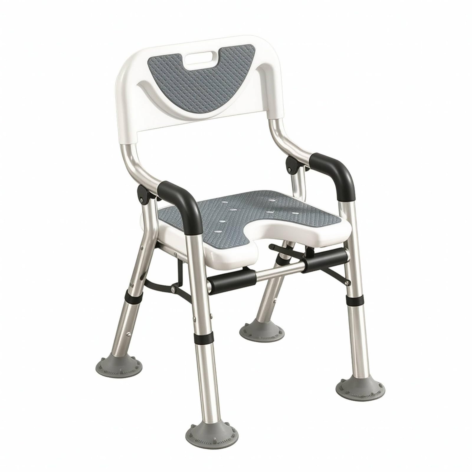 Qianly Silla Ducha con Brazos Segura Mueble | Altura Ajustable Adaptable, Silla para Ducha con Reposabrazos, Resistente Al Agua, Bañera, Ancianos, Gris