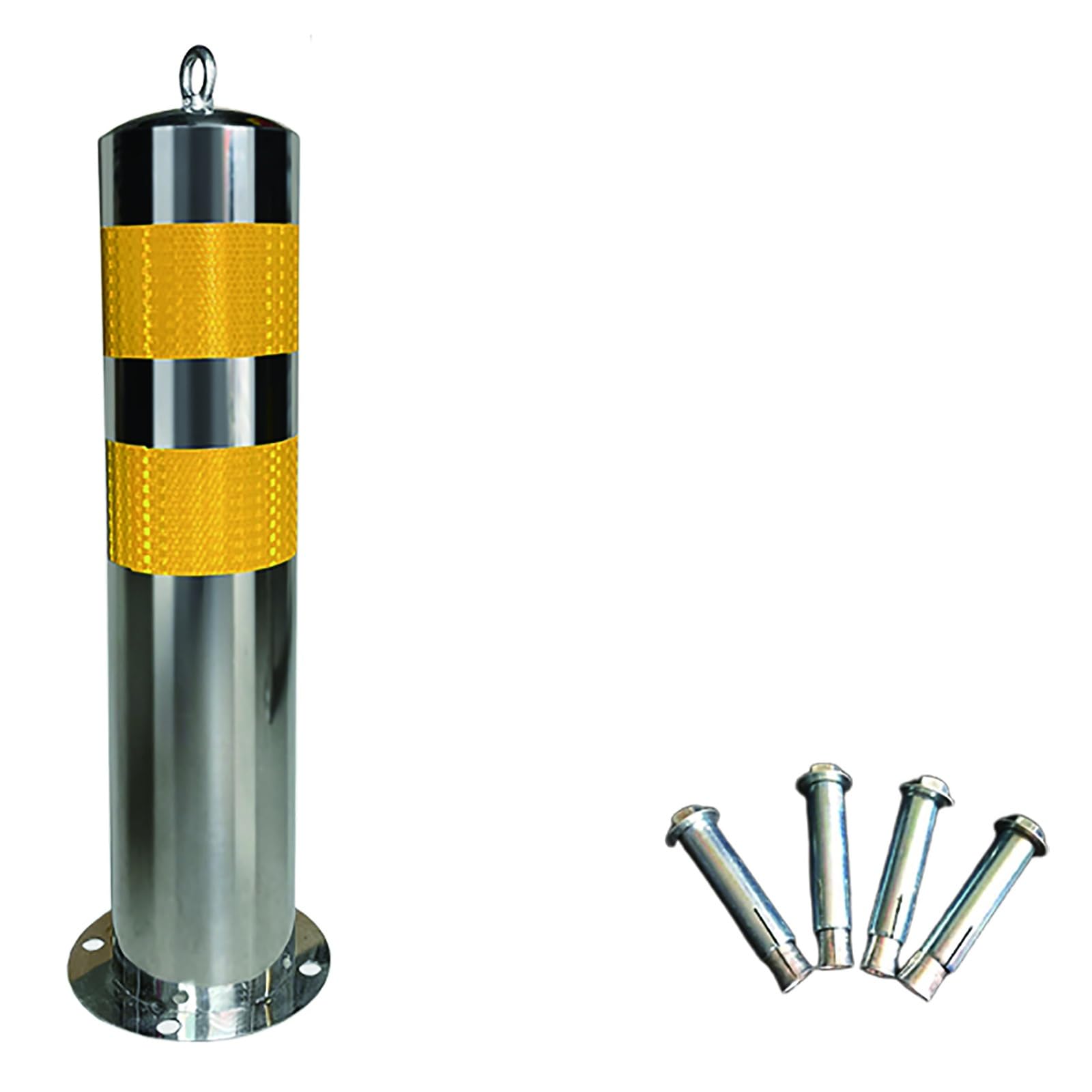 SnamicE Reflective Safety Bollard, 20in Stainless Steel Parking Barrier, 4in Diameter Parking Bollard, Traffic Delineator Posts for Driveways, Parking Lots, Store Entrance,