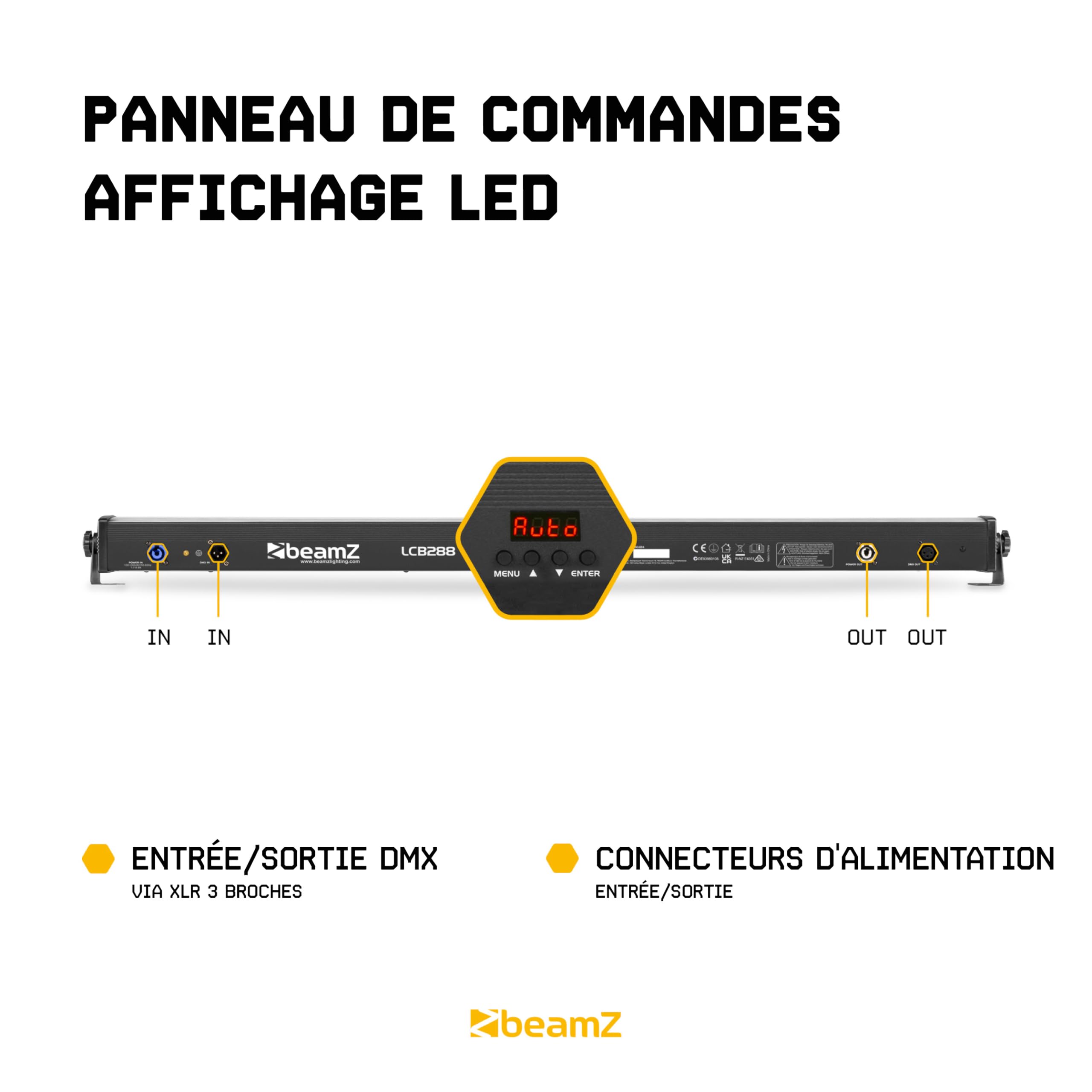 BeamZ LCB288 Barre LED RGBW avec Strobe - avec DMX, Daisy Chain, Automatique, Sections Contrôlables, Idéale pour Compléter vos Éclairages de Scènes, Arrière-Plans, Murs, Lounge Bars