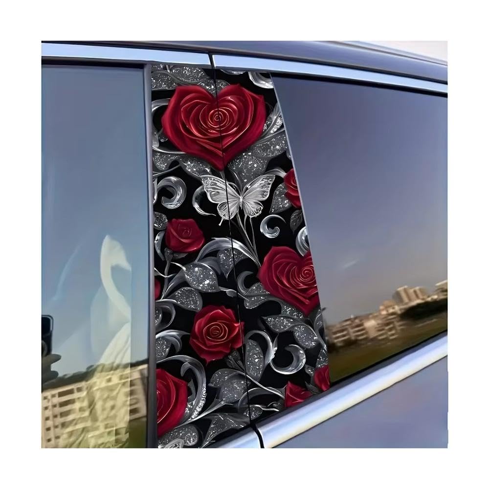 Bertdcx One Color Car Pillar Decals Waterproof Stickers With A Rose And Butterfly Theme Auto Parts