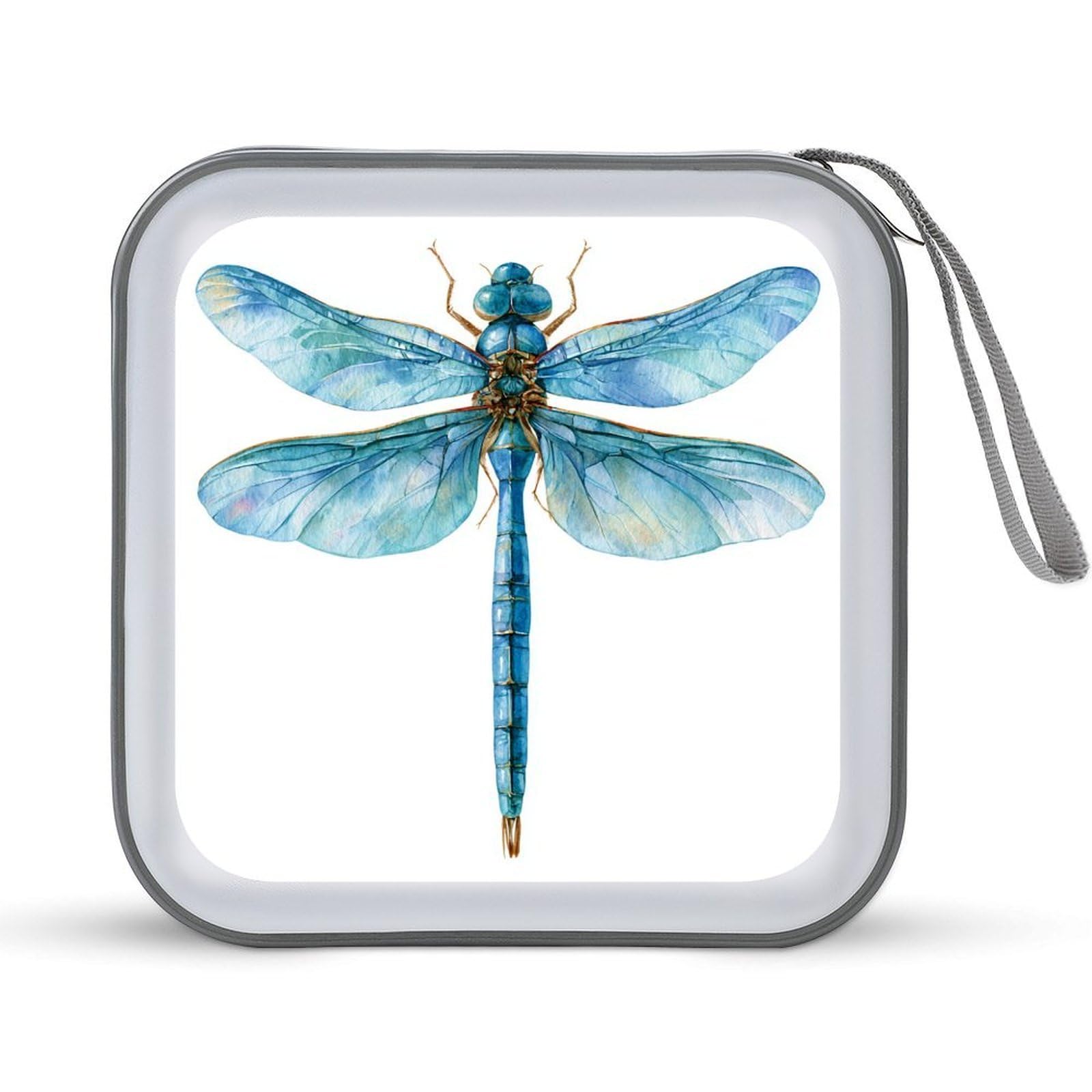 Jubonexis Watercolor A Dragonfly with Translucent Blue Wings CD Case DVD Storage Case Portable for Car Home Travel