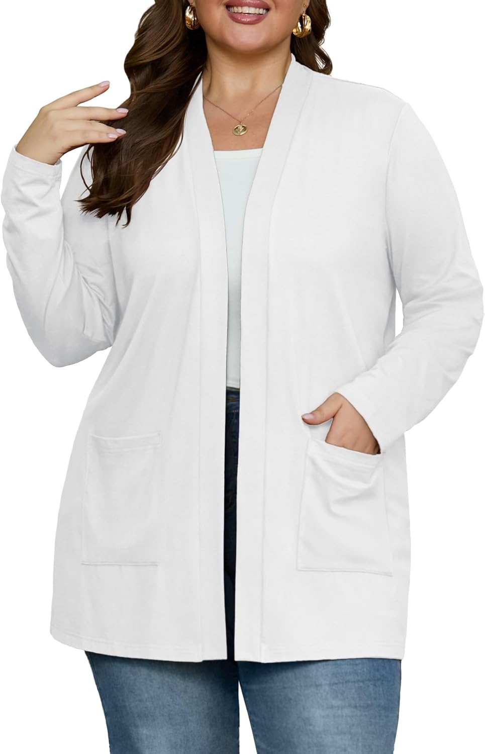 OLRIK Plus Size Lightweight Cardigan for Women 2026 Spring with Pockets Long Sleeve Casual Jacket Open Front Cover Ups