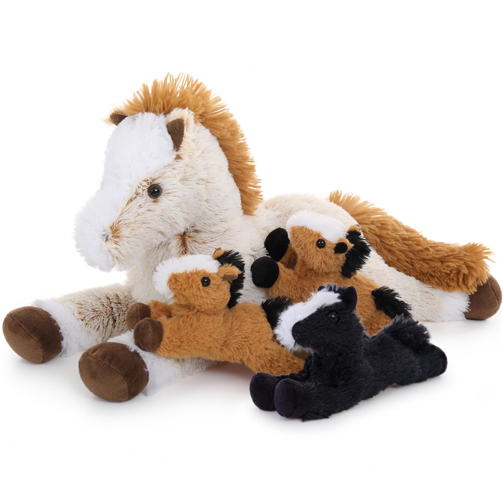 4 in 1 Horse Stuffed Animal Set, 21inch Large Mommy Stuffed Horse Plush with 3 Cute Pony Babies, Stuffed Horse Plush Toy for Boys Girls Christmas