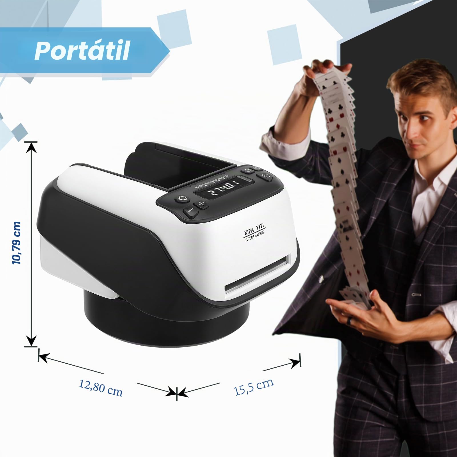 Distribuidor de Cartas Automático,Repartidor de Tarjetas Eléctrico, Dispensador de Tarjetas Giratorio 360°, Máquina de Envío de Cartas para Hasta 8 Jugadores para Póker, UNO, Blackjack, Texas Hold'em