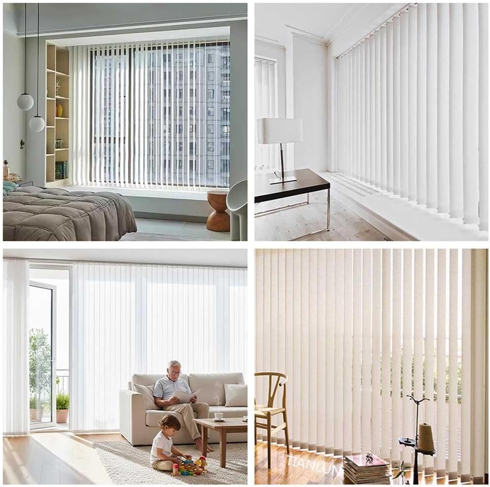 Vertical Blinds White Window Blind for Sliding Glass Doors & Indoor Windows 47" 51" 55" 59" 63" 68" 71" 83" 88" Cordless Light Filtering Fabric Blackout Patio Door Divider Blind(63" W x 78" H)